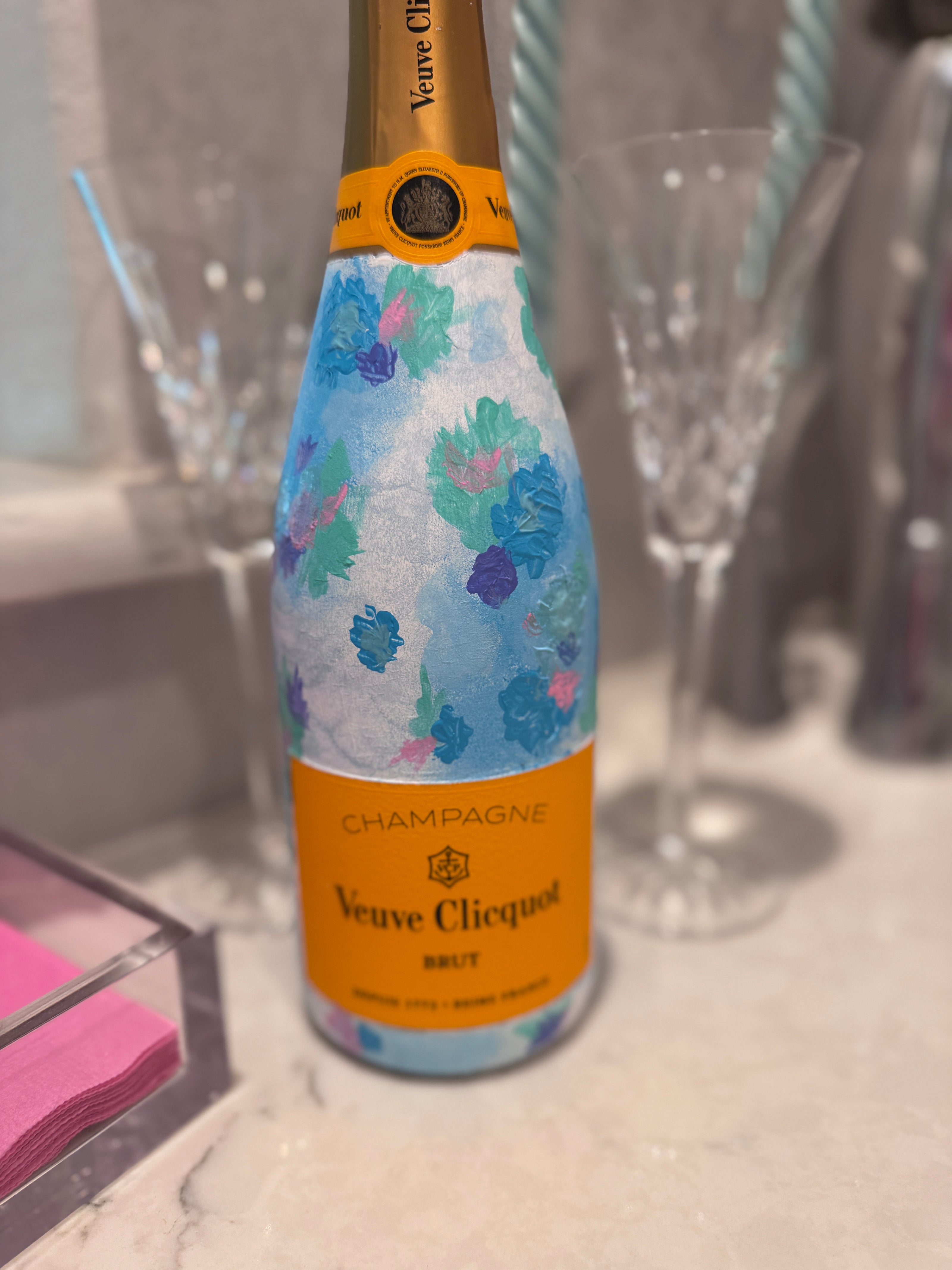 Painted Champagne Bottle - Caroline Patterson Art